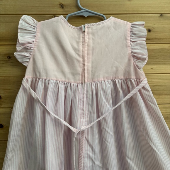 Vintage Lord & Taylor Size 5 Baby Pink Pinstripe Floral Short Sleeve Dress - Picture 6 of 12